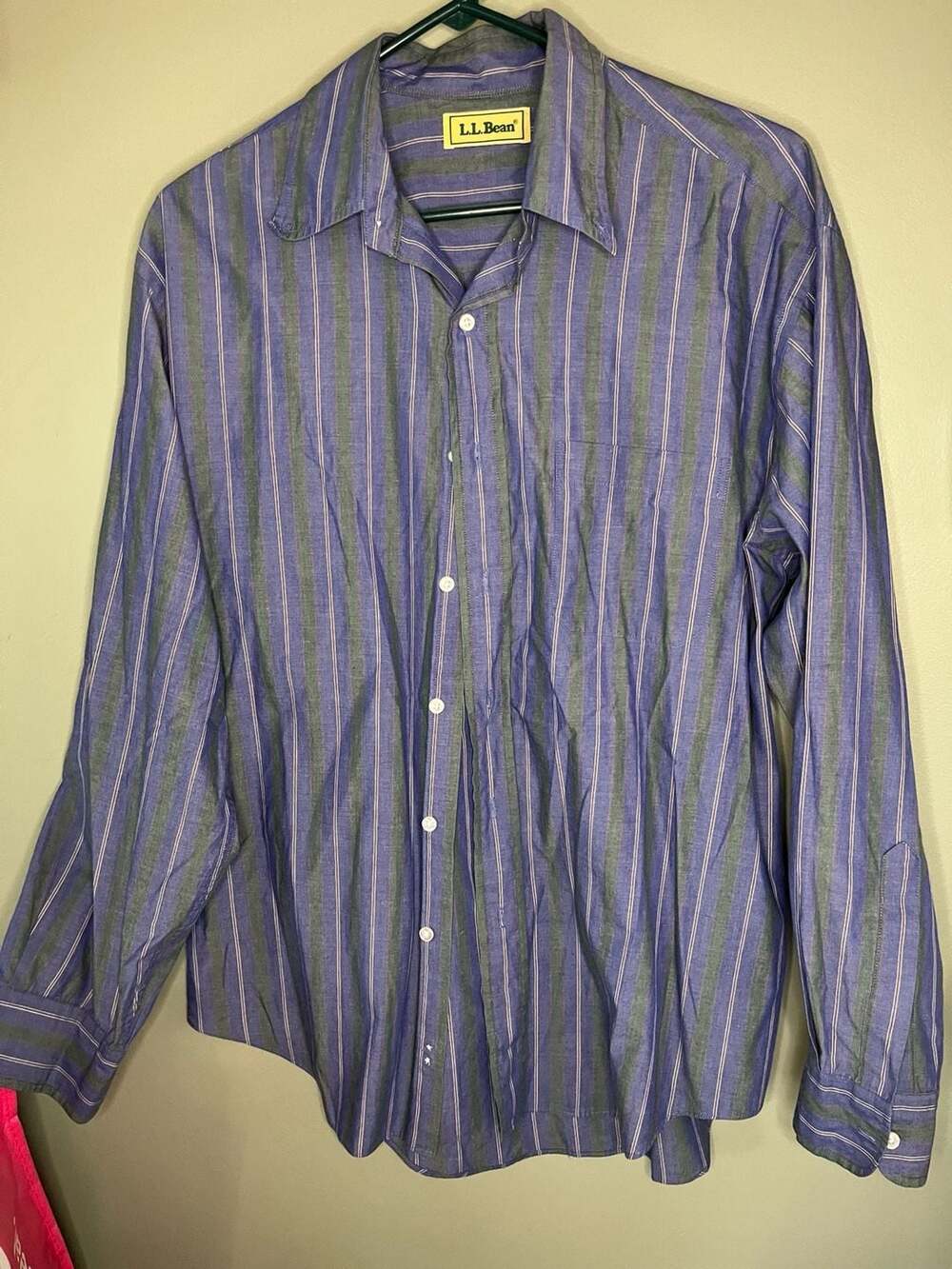 Vintage L.L.Bean Striped Button-Up Shirt Purple Green Men’s Large